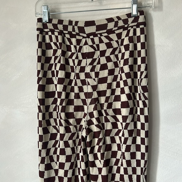 Paloma Wool Orinocco pants checkered aubergine flare strech size small - Picture 10 of 11